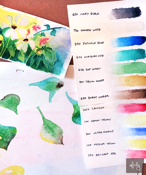 My colour swatches and thumbnail painting.